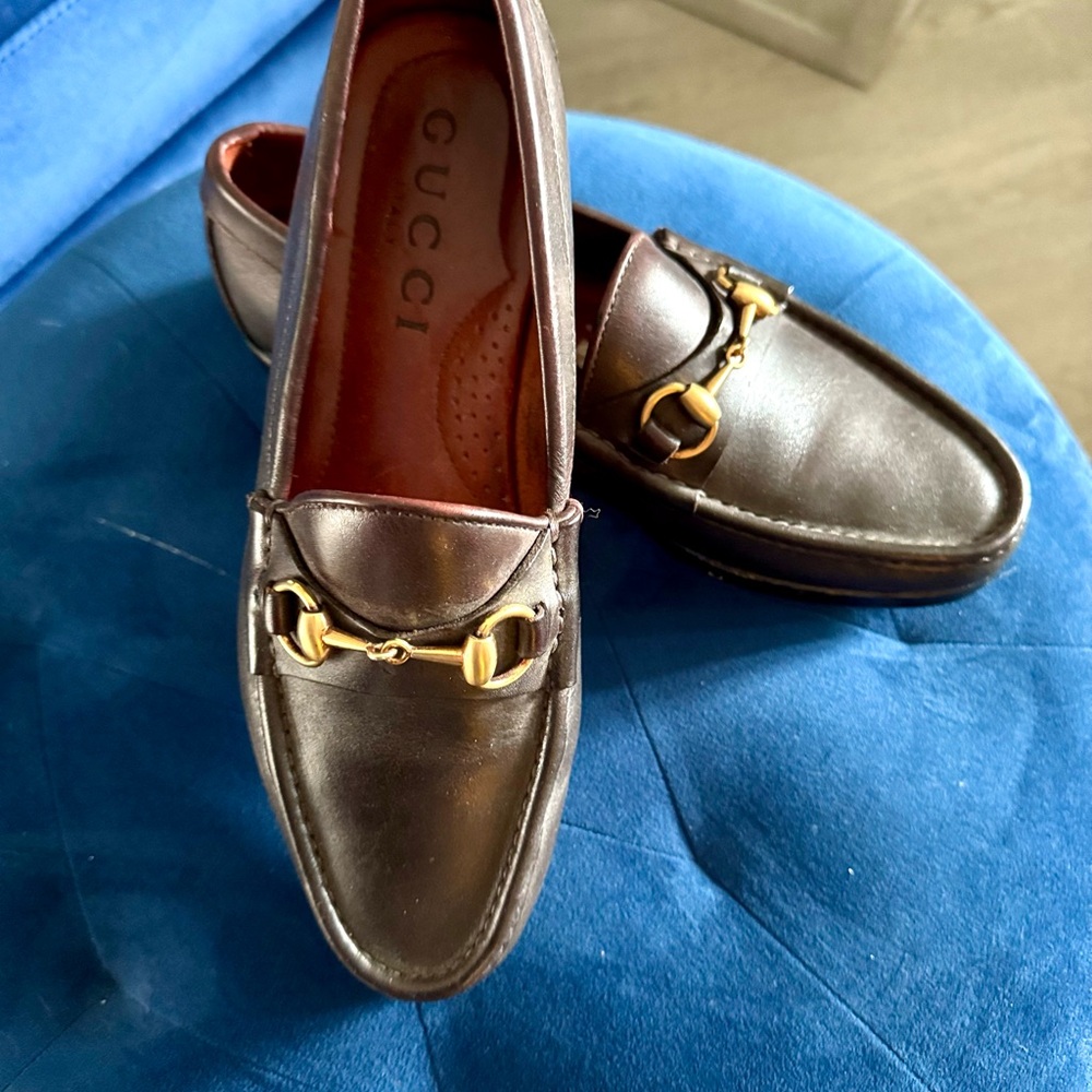 Gucci Brown and Gold Horsebit Loafers